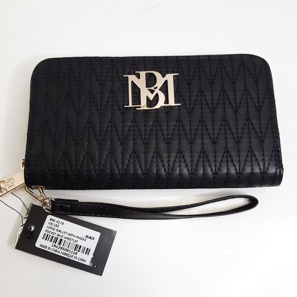 Badgley Mischka Women's Black Long Braid Quilting Faux Leather Wallet